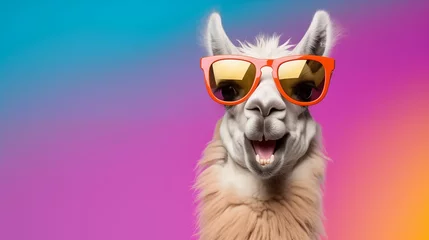 Rolgordijnen Image of llama wearing sunglasses. © kept