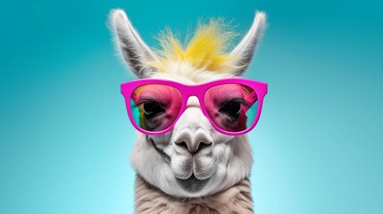 Image of llama wearing sunglasses.