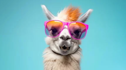 Rolgordijnen Image of llama wearing sunglasses. © kept