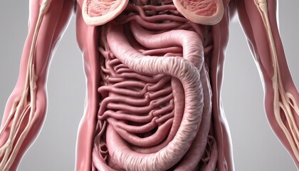  Anatomical 3D rendering of the human digestive system