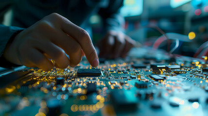 A family enjoys fun and electronic bonding time as a child and a woman work together on repairing a computer circuit board puzzle at a table