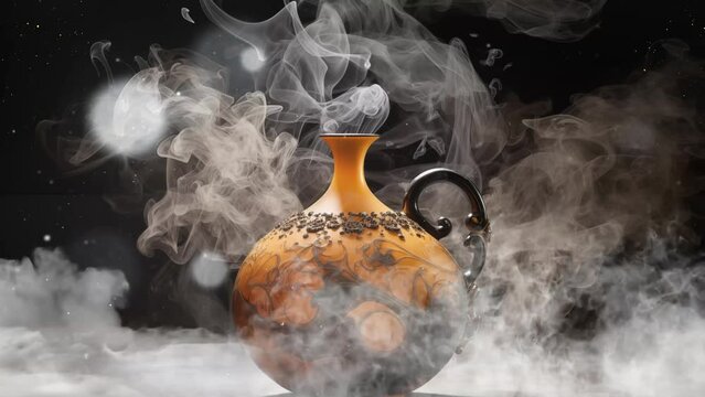 ancient greek amphora emerging from swirling smoke. seamless looping overlay 4k virtual video animation background 