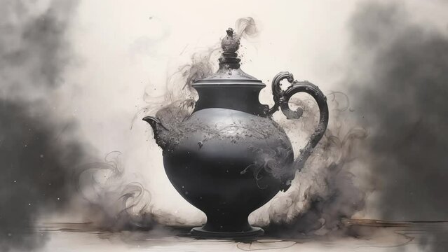 ancient greek amphora materializing through smoke. seamless looping overlay 4k virtual video animation background 