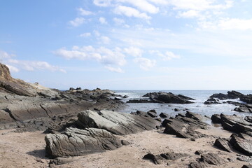 Fototapeta na wymiar 千葉県銚子市犬吠埼の海岸にある白亜紀浅海堆積物