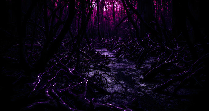 a dark purple and pink photo of some trees