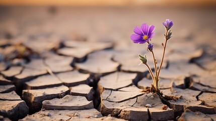 Image of small flower growing out of cracked plains.