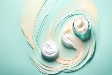 Moisturizer slashes and waves on light pastel background, hydrating face cream or lotion for skin care