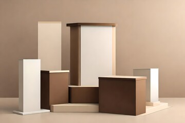 Podium mockup for product display in brown and beige colors