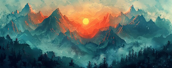An enchanting modern abstract background inspired by the mythical landscapes and epic adventures of Middle Earth. - obrazy, fototapety, plakaty