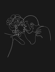 A kiss. One line art design. A man kisses a woman. Vector illustration