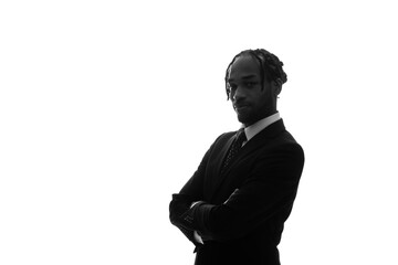 Profile silhouette of a black businessman.