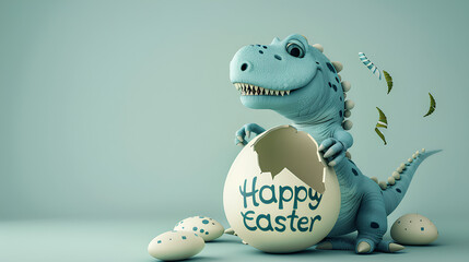 A cute little dragon with an egg shell during the Easter eve, background for marketing and promotion, space for text copy space