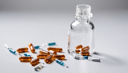  Medicinal capsules and syringes, symbolizing healthcare and pharmaceuticals