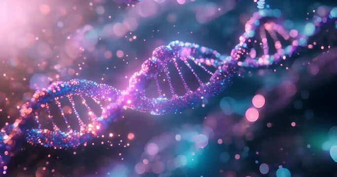 A DNA chain moves on an abstract background