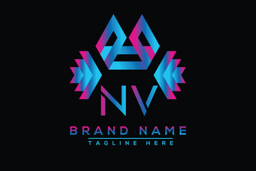 Letter NV Blue logo design. Vector logo design for business.