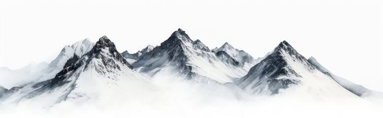 snowy mountains isolated against a white background