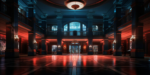 The interior of the home with red light in the evening - obrazy, fototapety, plakaty