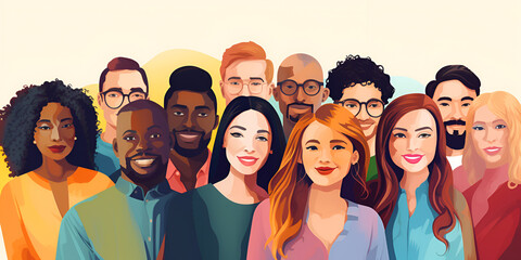 Group of people Vector illustration in flat style. Group of people large mixed group of multicultural people  different ethnicities international students or friends diversity concept.