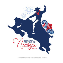 VECTORS. Editable banner for the Annexation of the Nicoya Party and any patriotic event or taurine party (Costa Rica) Map with the shape of a bull