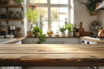 Fototapeta na wymiar Table top and blurred kitchen room as background