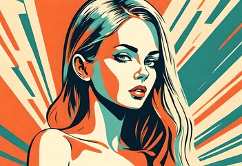 pop art style fashion portrait of a model girl in sunglasses. Poster or flyer in trendy retro...