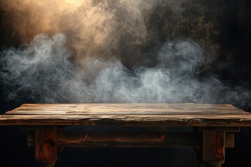 Table background of free space and wall with smoke - obrazy, fototapety, plakaty