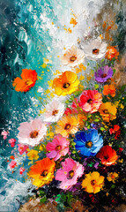 Fototapeta na wymiar Beautiful floral background. Colorful flowers. Oil painting.