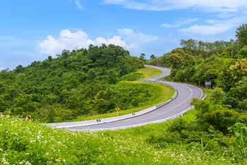 Famous S-curve or 3 shape road curve on highway number 1081 from Pua to Bo Kluea district, Nan province, Thailand