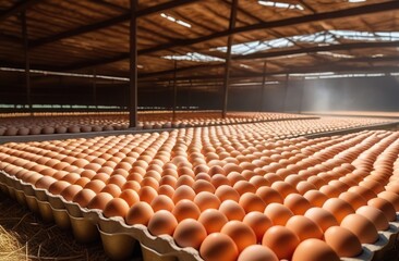 Naklejka premium Sustainable production and agriculture growth Poultry farming for eggs protein and livestock in the countryside and nature
