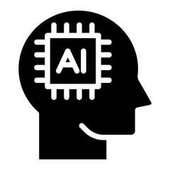 AI, Artificial intelligence icon of human face with a digital chip on brain for computer and technology icon