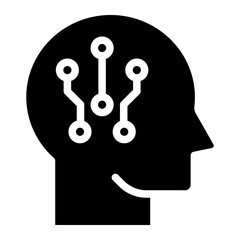 AI, Artificial intelligence icon of human face with a digital chip on brain for computer and technology icon