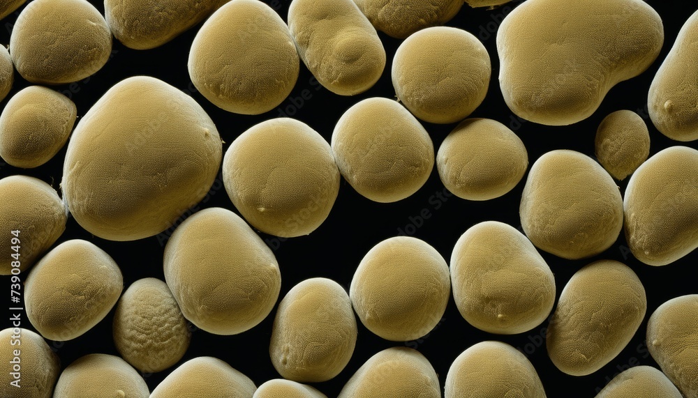 Poster close-up of a cluster of smooth, round, beige-colored objects