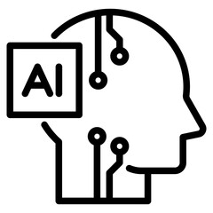 AI, Artificial intelligence icon of human face with a digital chip on brain for computer and technology icon
