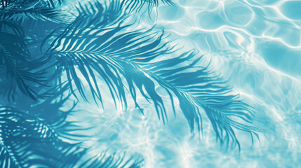 Fototapeta na wymiar Serene Water Abstract: Tropical Leaf Shadow Toned in Light Blue 