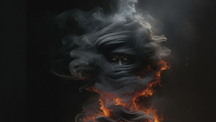 scary face in smoke