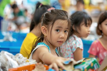 Obraz premium Children learning about environmental conservation through recycling activities, future eco-conscious generation, World Recycling Day
