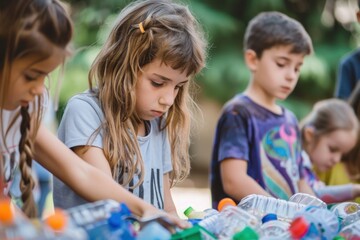 Fototapeta premium Children learning about environmental conservation through recycling activities, future eco-conscious generation, World Recycling Day