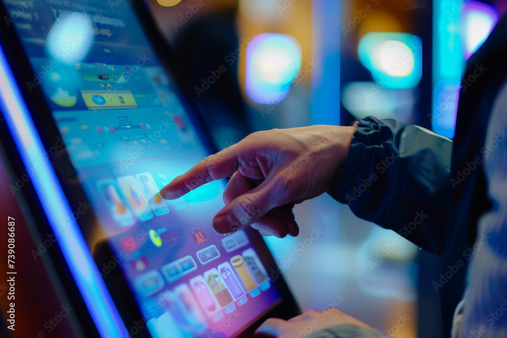 Poster a person is playing a game on a touchscreen
