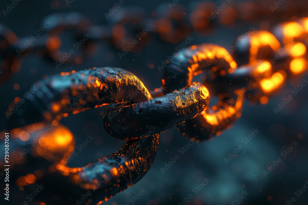 Poster a close up of a chain with a dark background