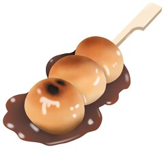 Japanese dessert dango in the form of three balls on a stick. Vector over white background.