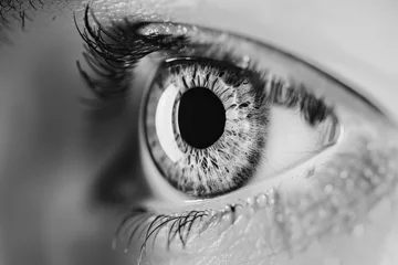 Zelfklevend Fotobehang A black and white photo of a woman 's eye © MagnusCort
