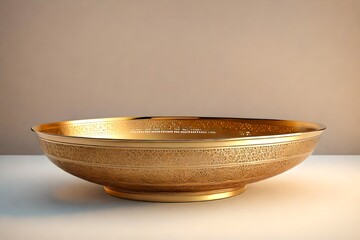 classic ornamental metal crafted bowl on elegant off white background - obrazy, fototapety, plakaty