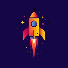 Vibrant Colored Rocket Ship in Space with Stars
