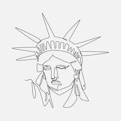 Continuous one single line drawing of head of Statue of Liberty. Editable stroke. Isolated background vector illustration.