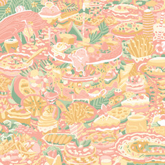 seamless pattern with foods and desserts. canvas.