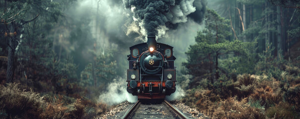 An old steam train in a motion - Powered by Adobe