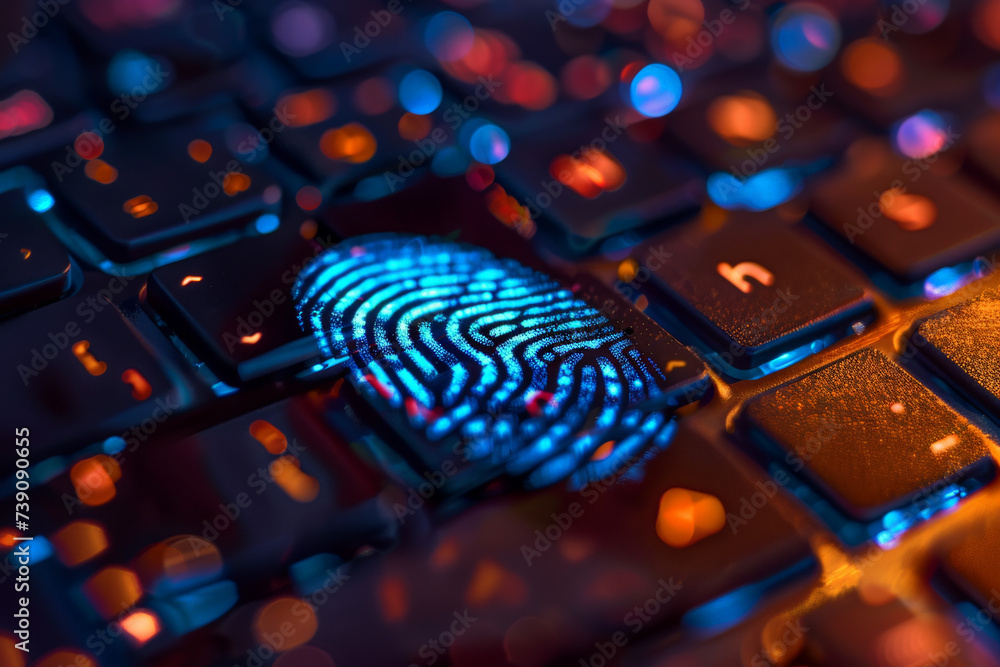 Poster a close up of a fingerprint on a computer keyboard