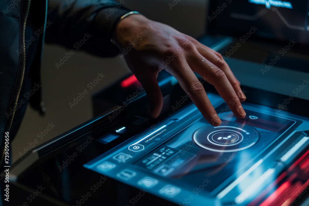 Poster a person 's hand is pressing a button on a machine that says ' xerox ' on it