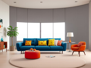 Modern living room with sofa round chair and pattern carpet