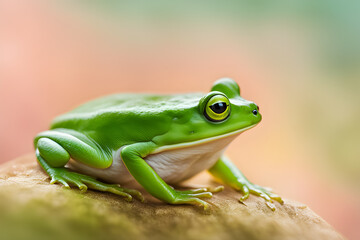 Naklejka premium green frog on pink background. leap day